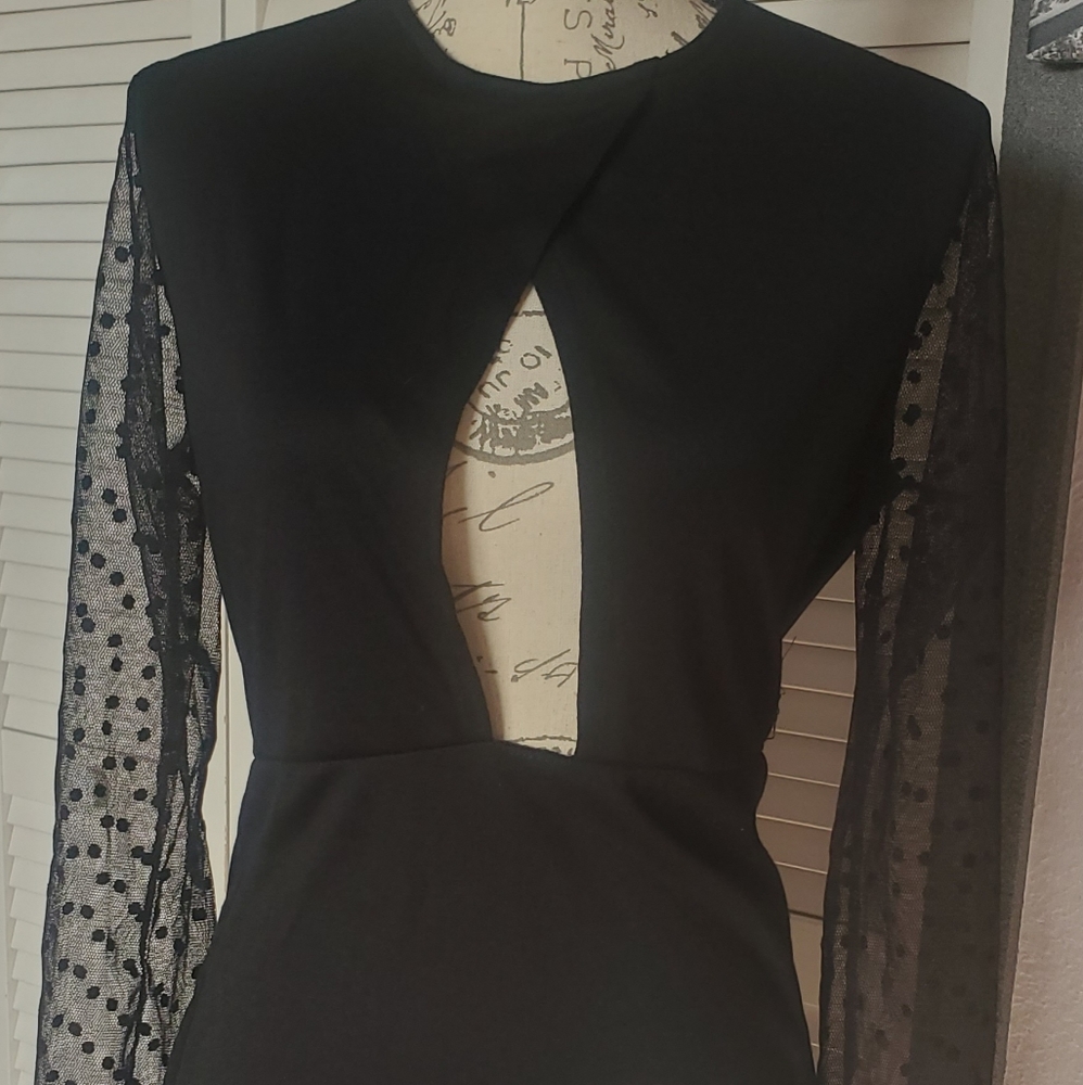 Mesh sleeves key hole breast dress